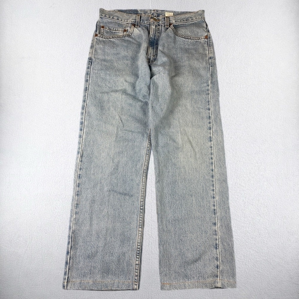 VTG Levis 505 Regular Jeans Men Fits 32x27 Light Wash Blue Straight Denim HEMMED